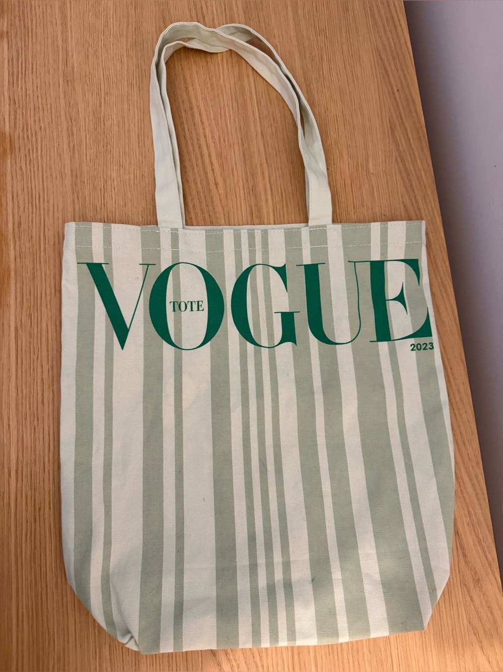 VOGUE 2023 Green Stripe Tote Bag
